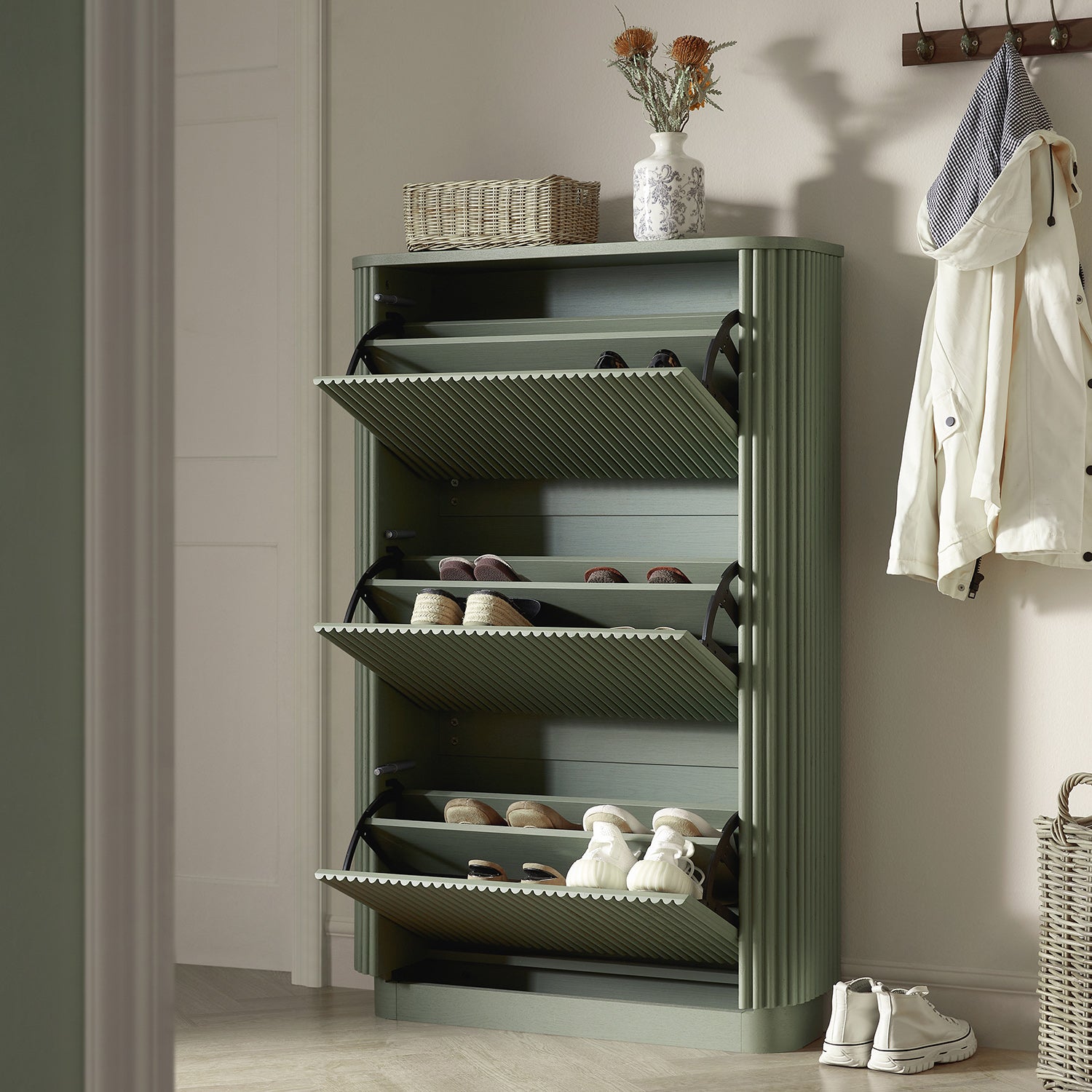 Maru 3-Door Shoe Storage Cabinet, Sage Green