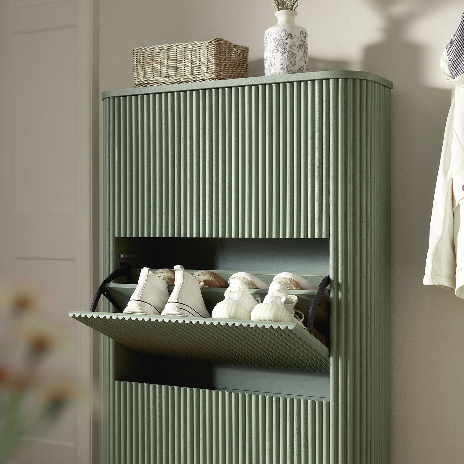 Maru 3-Door Shoe Storage Cabinet, Sage Green