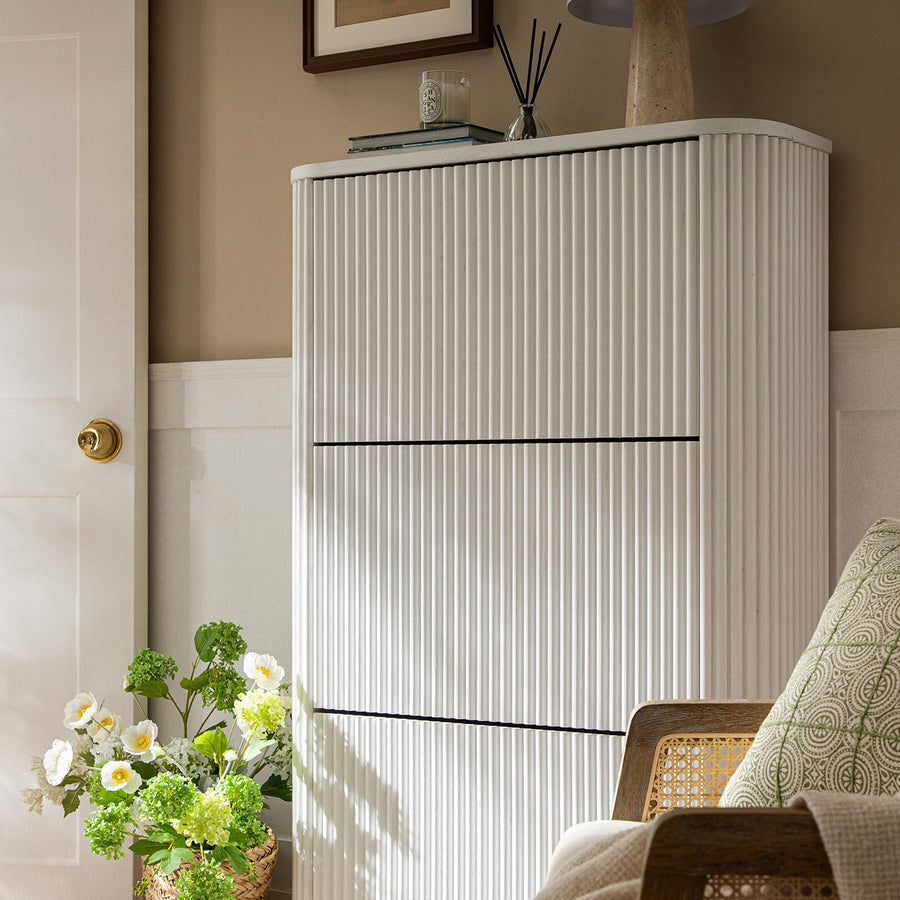 Maru 3-Door Shoe Storage Cabinet, Washed White