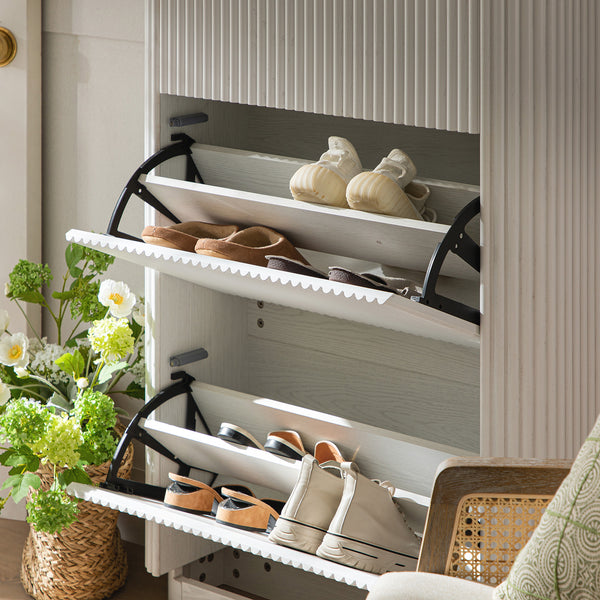 Maru 3-Door Shoe Storage Cabinet, Washed White