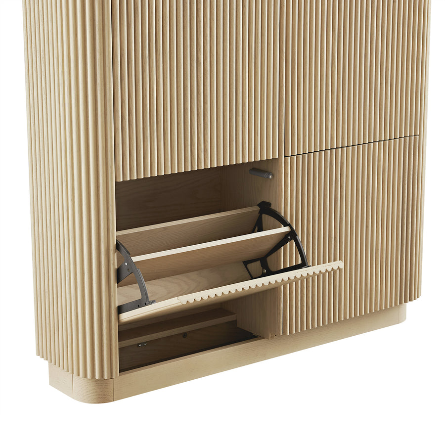 Maru 4-Door Shoe Storage Cabinet, Greige Oak