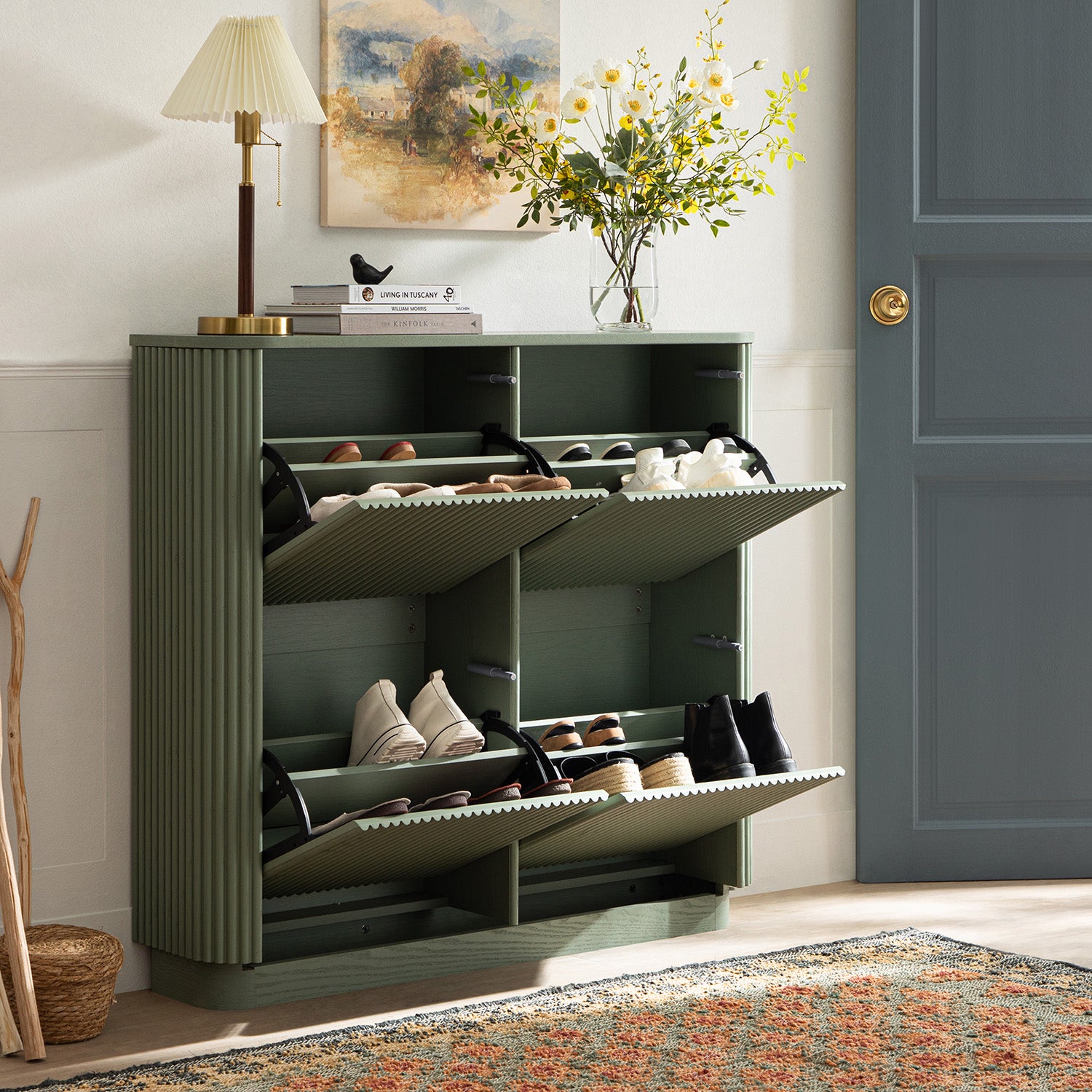 Maru 4-Door Shoe Storage Cabinet, Sage Green