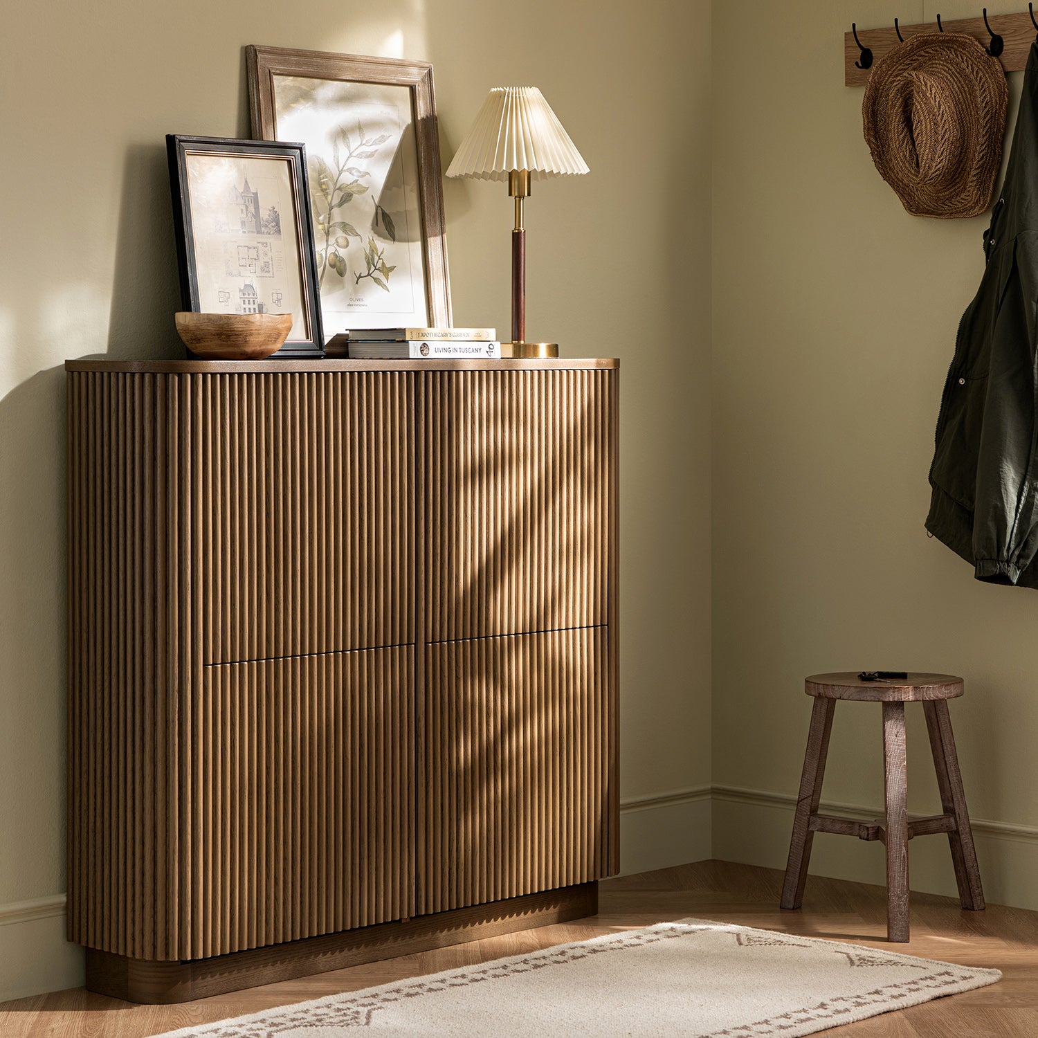 Maru 4-Door Shoe Storage Cabinet, Silver Oak