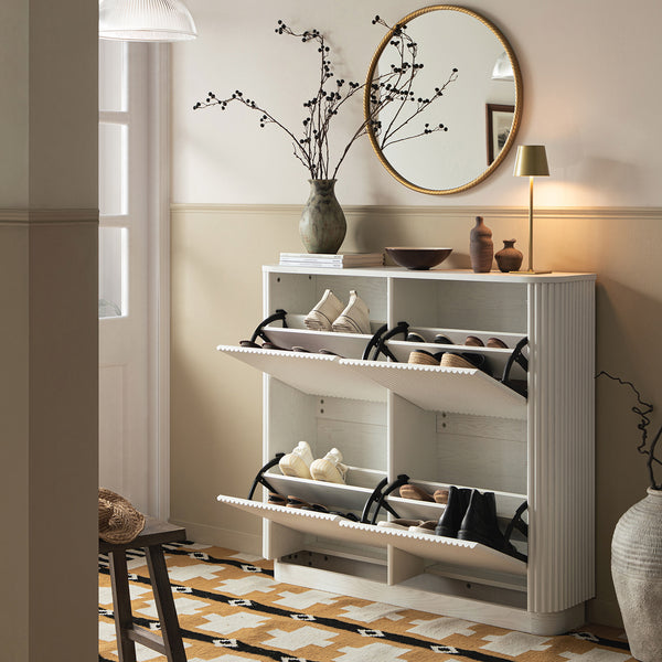 Maru 4-Door Shoe Storage Cabinet, Washed White