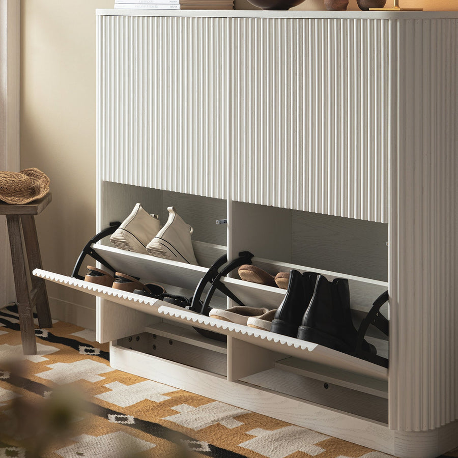 Maru 4-Door Shoe Storage Cabinet, Washed White