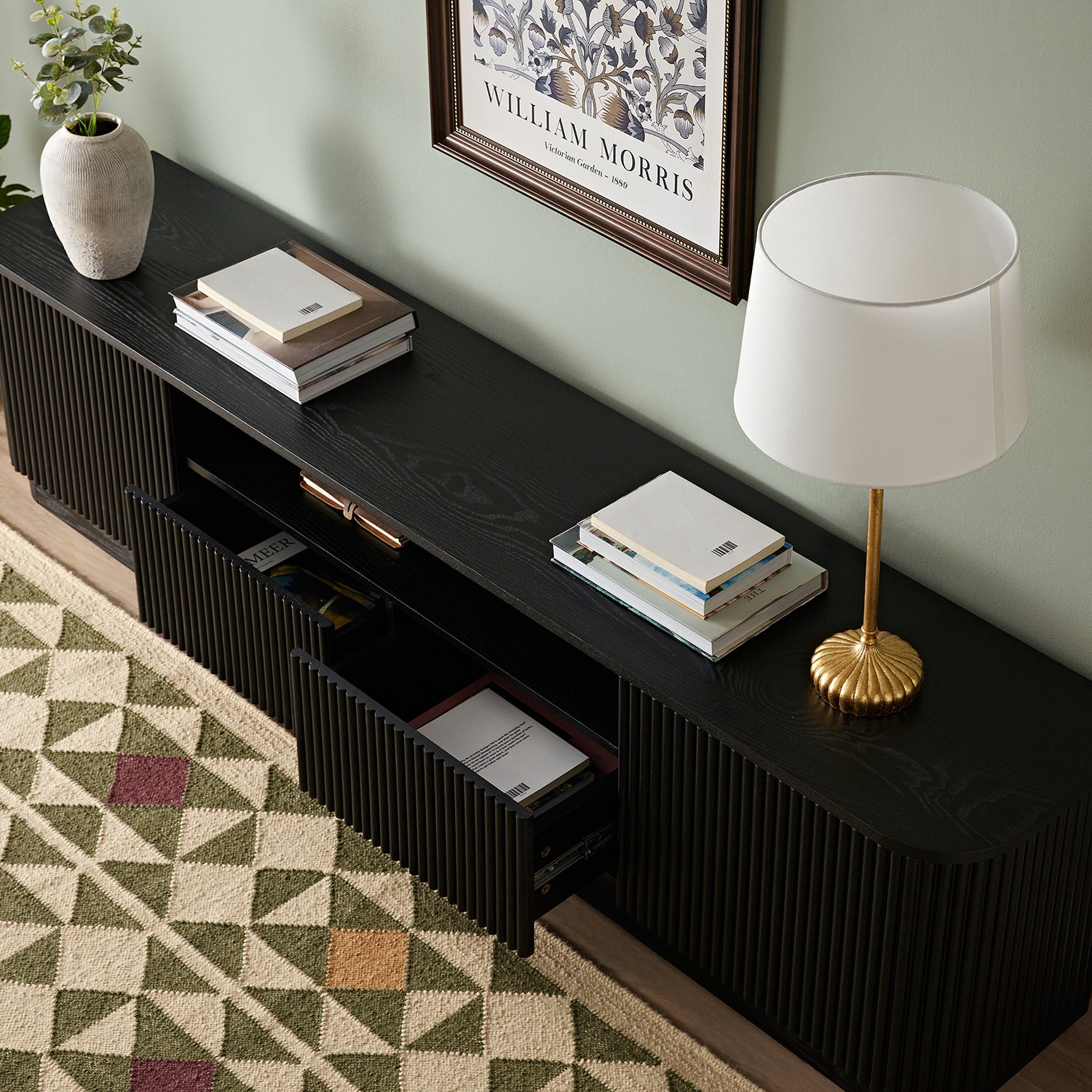 Maru 200cm Wide TV Unit with Drawers, Black