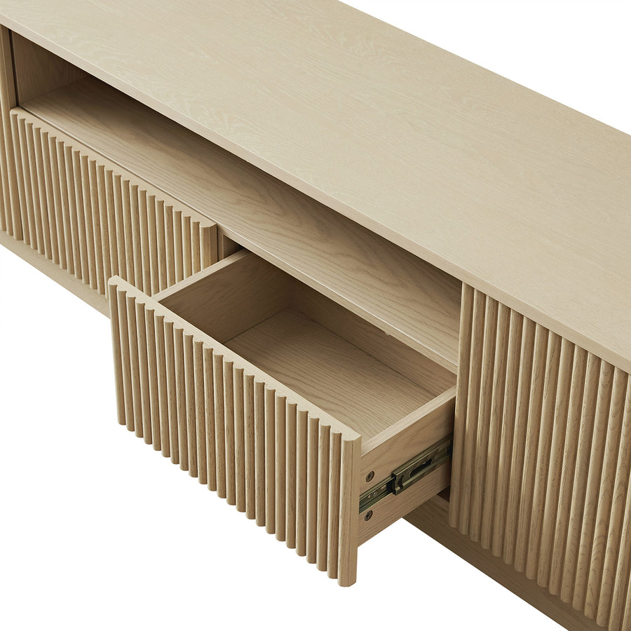 Maru 200cm Wide TV Unit with Drawers, Greige Oak - daals