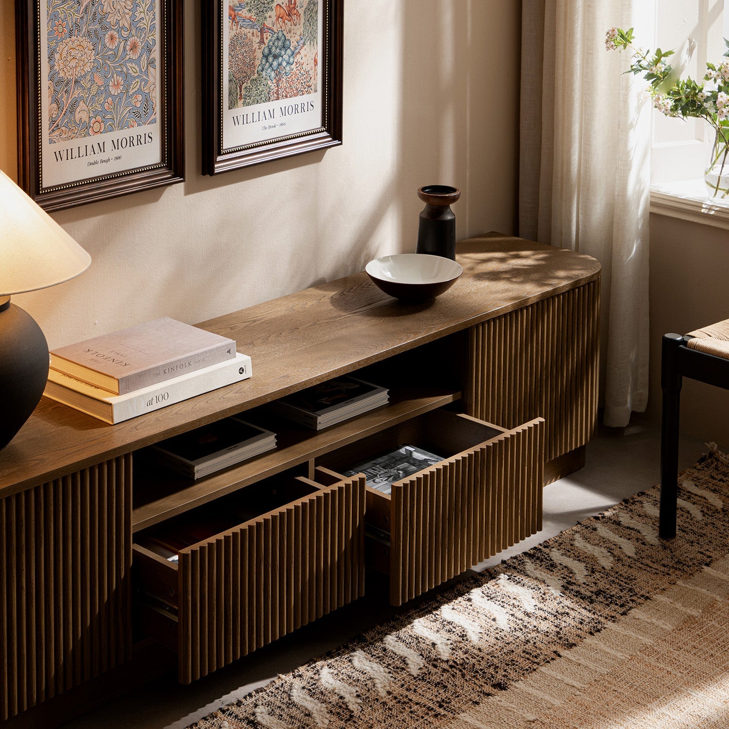 Maru 200cm Wide TV Unit with Drawers, Silver Oak