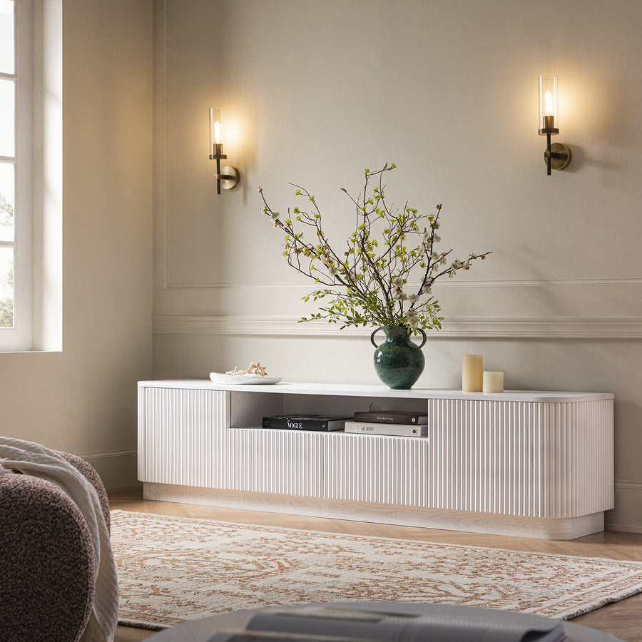 Maru 200cm Wide TV Unit with Drawers, Washed White