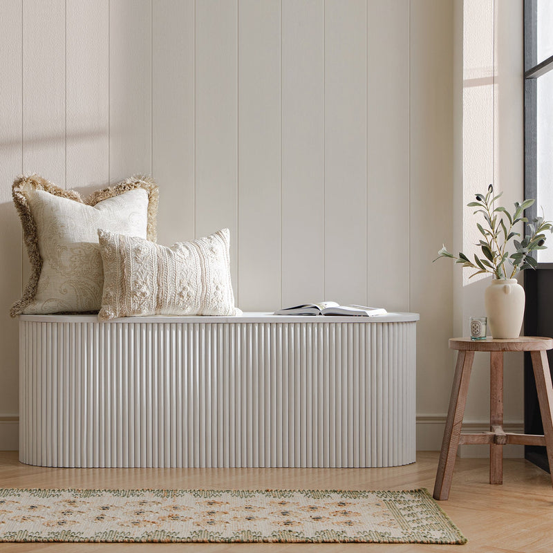 Maru Storage Ottoman Bench, Washed White - daals