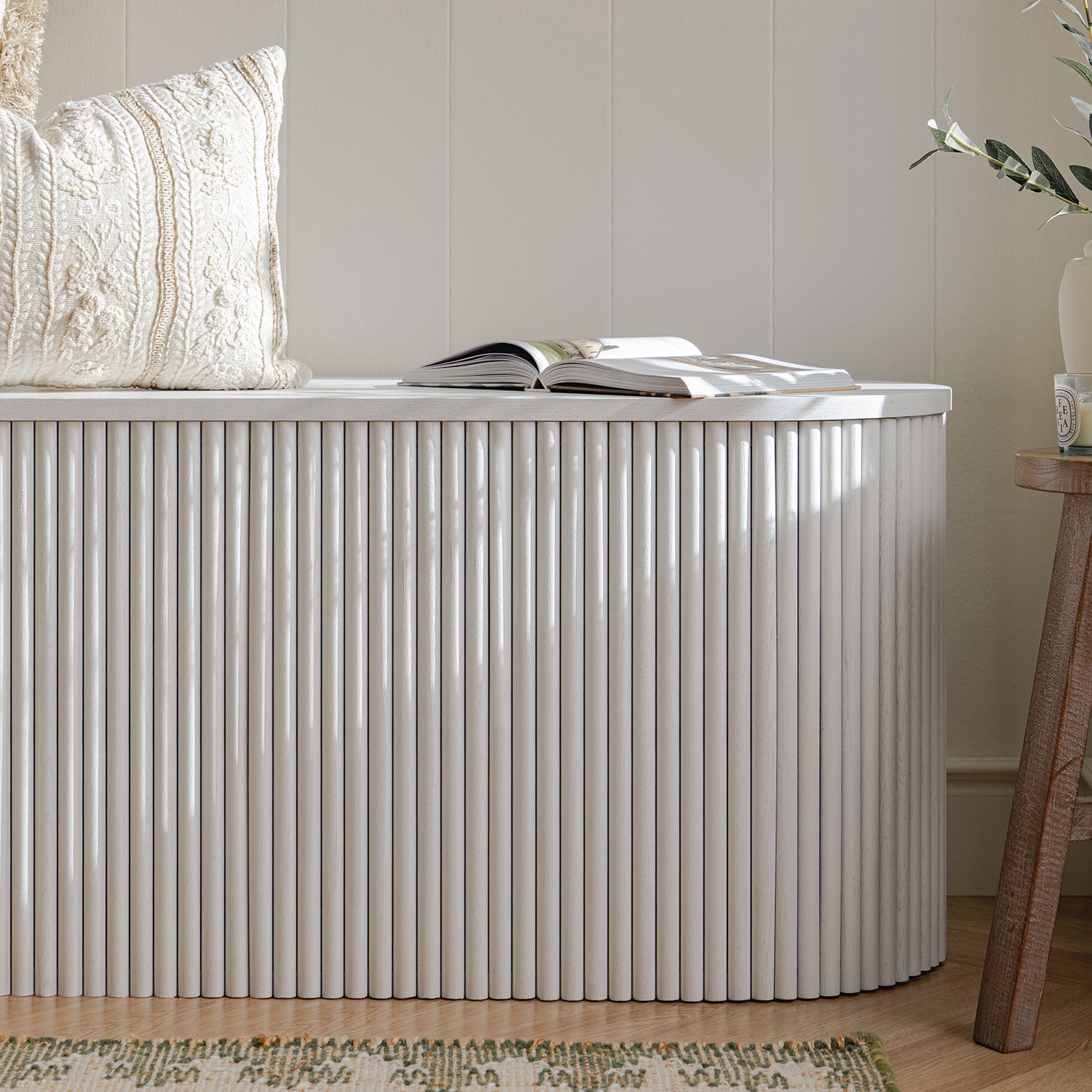 Maru Storage Ottoman Bench, Washed White