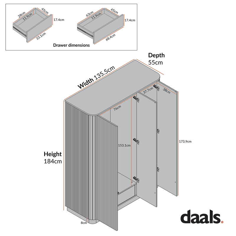 Maru Triple Wardrobe, Sage Green - daals