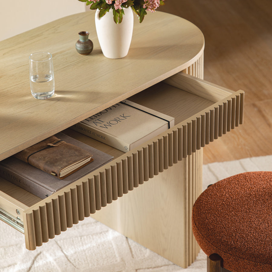 Maru 1-Drawer Writing Desk, Greige Oak - daals