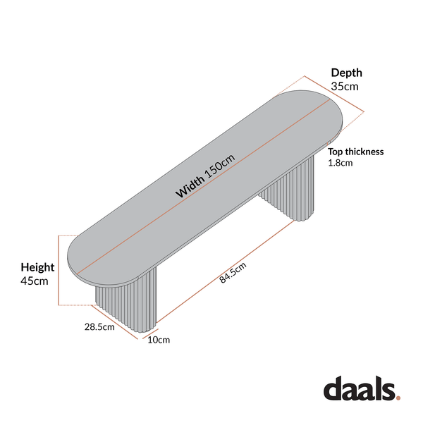 Maru 150cm Dining Bench, Washed White