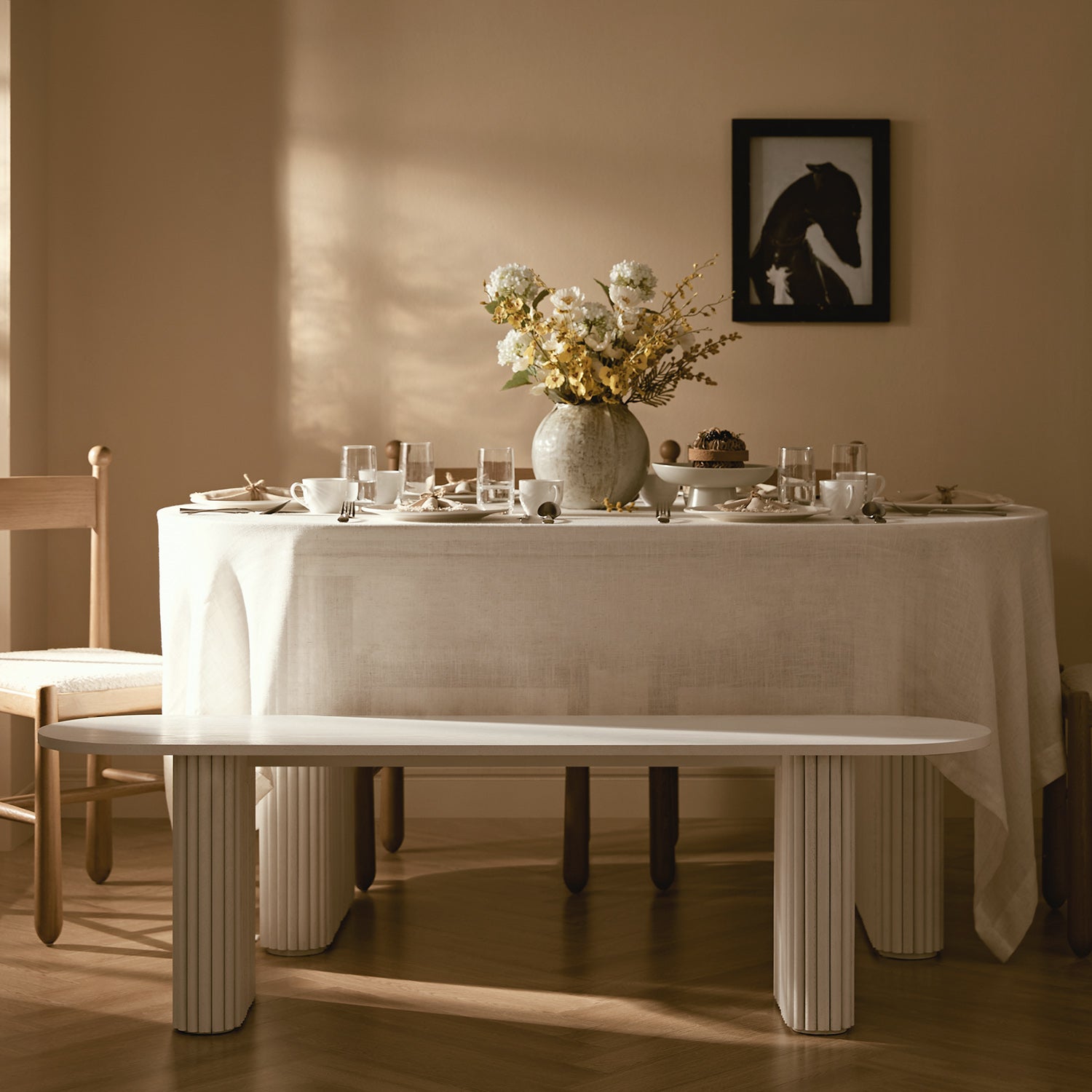Maru 150cm Dining Bench, Washed White