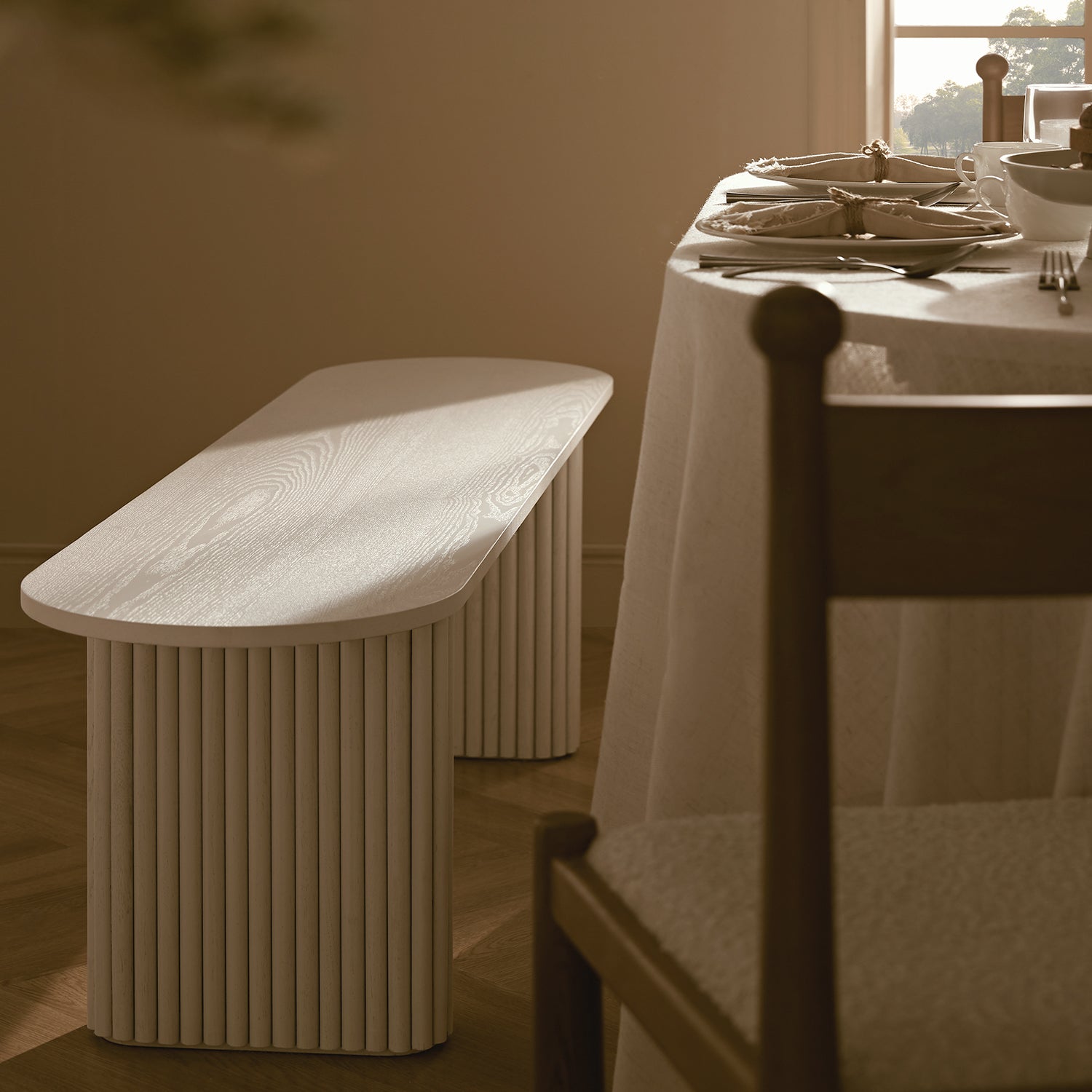 Maru 150cm Dining Bench, Washed White