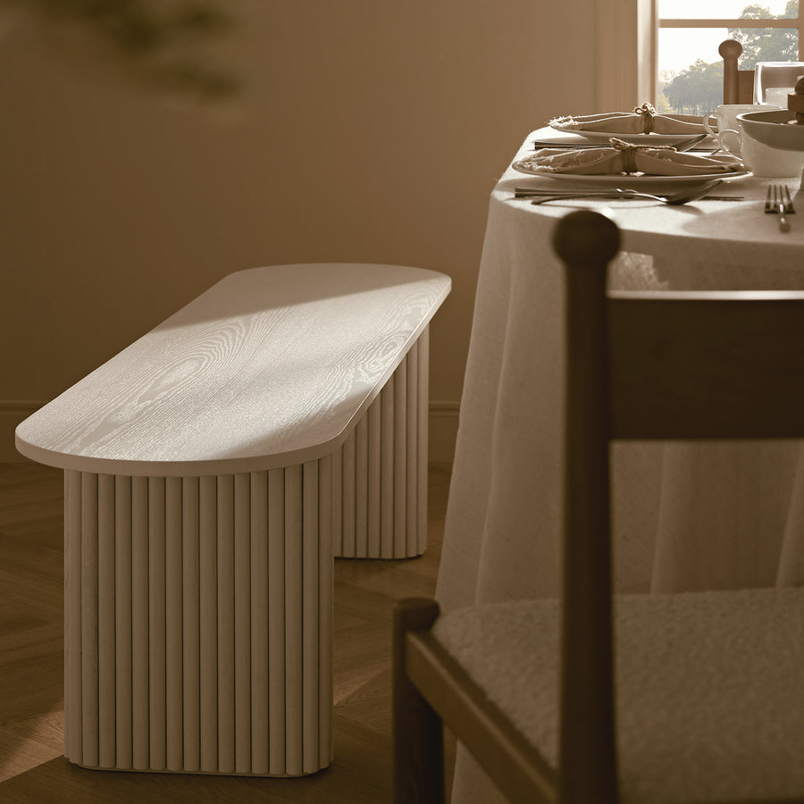 Maru 150cm Dining Bench, Washed White