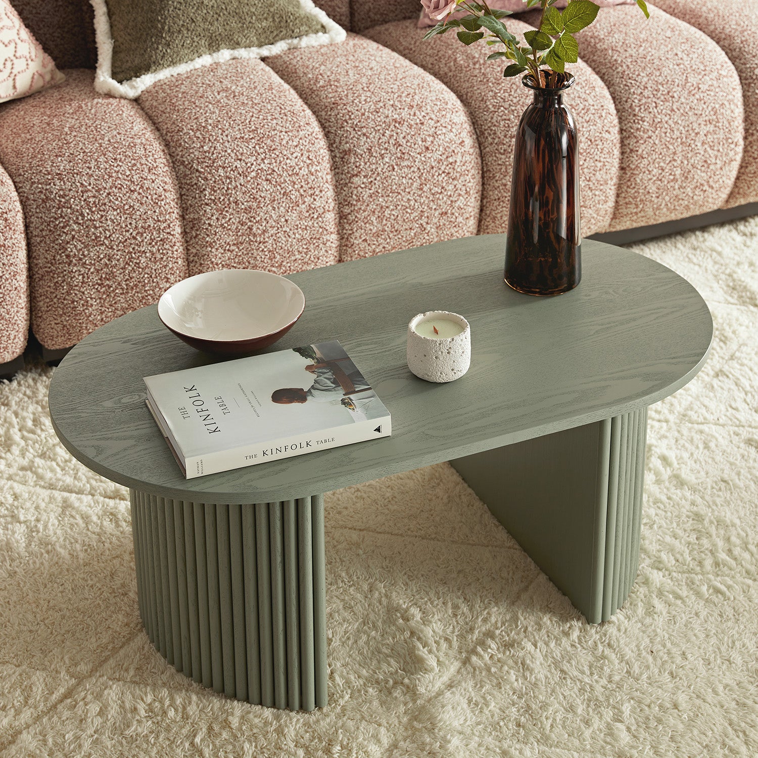 Maru Oval Coffee Table, Sage Green