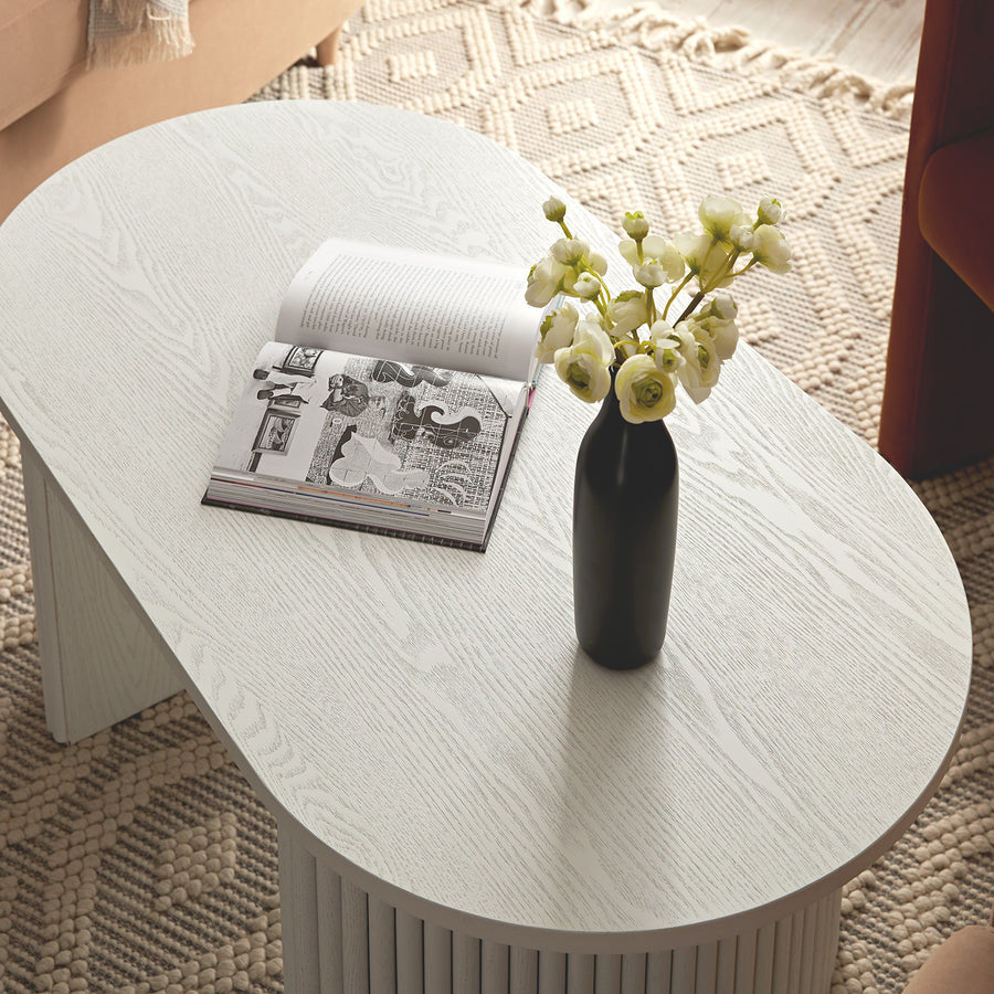 Maru Oval Coffee Table, Washed White