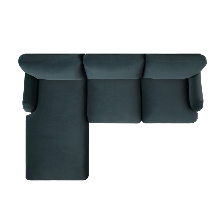 Daphnis Aegean Blue Velvet Sofa, Grande Chaise Sofa Left Hand Facing