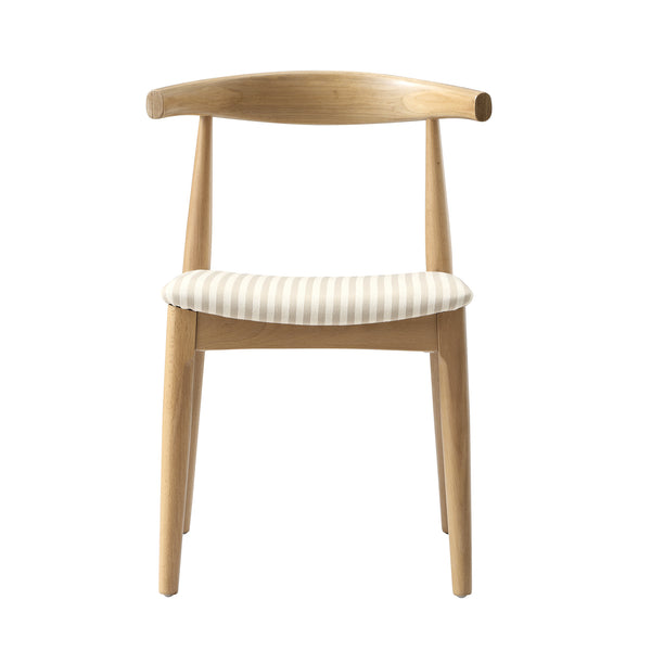 Arley Set of 2 Beech Wood Dining Chairs, Natural and Light Taupe Striped