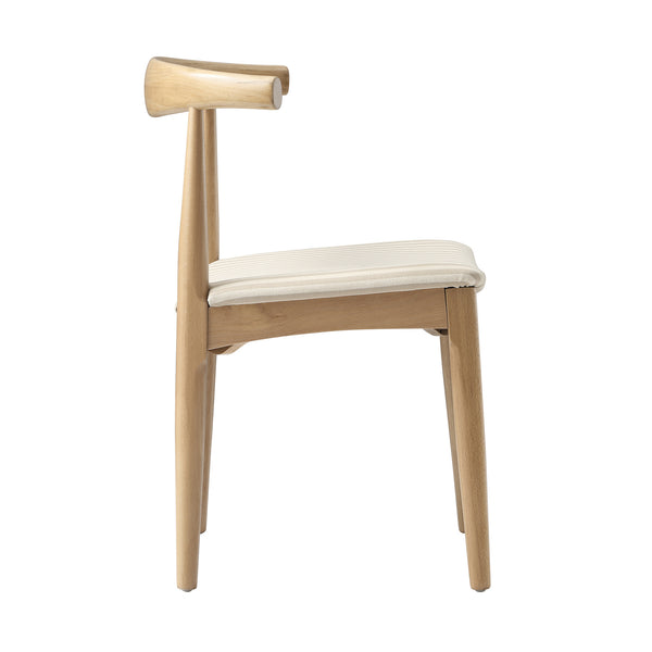 Arley Set of 2 Beech Wood Dining Chairs, Natural and Light Taupe Striped