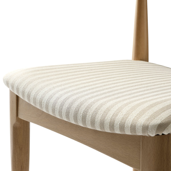 Arley Set of 2 Beech Wood Dining Chairs, Natural and Light Taupe Striped