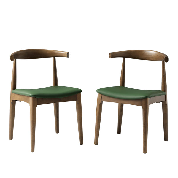 Arley Set of 2 Beech Wood Dining Chairs, Light Walnut and Olive Green