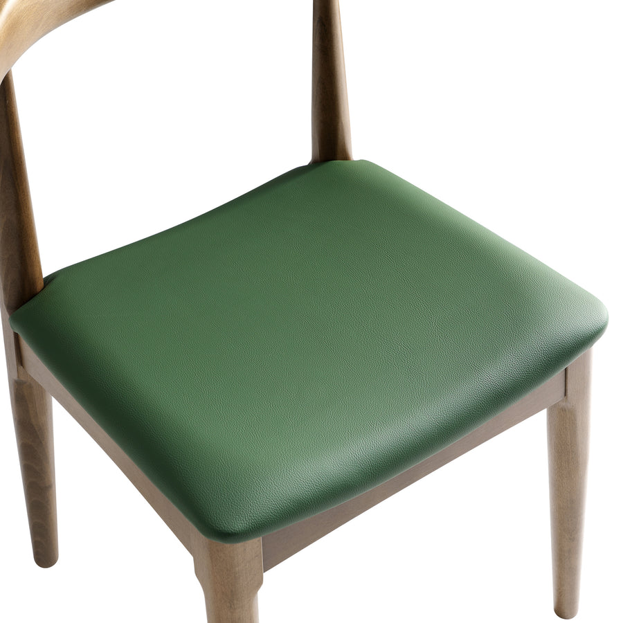 Arley Set of 2 Beech Wood Dining Chairs, Light Walnut and Olive Green