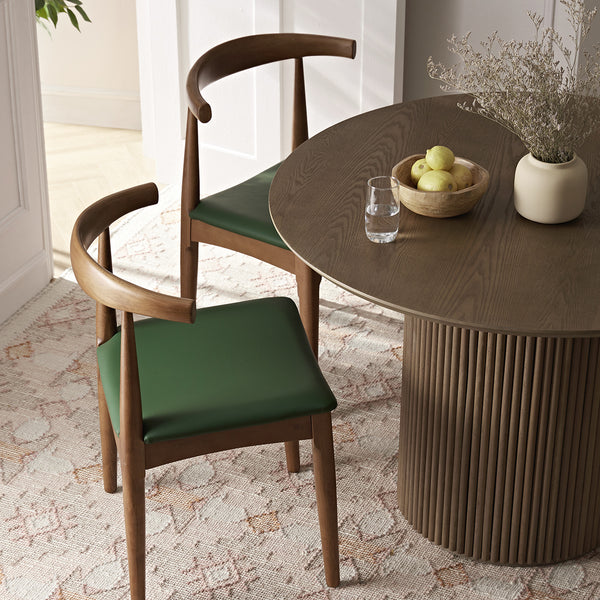 Arley Set of 2 Beech Wood Dining Chairs, Light Walnut and Olive Green