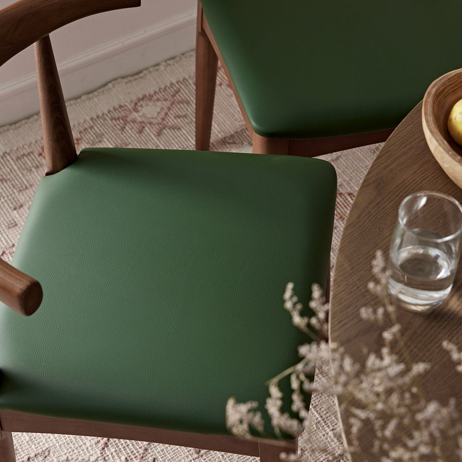 Arley Set of 2 Beech Wood Dining Chairs, Light Walnut and Olive Green