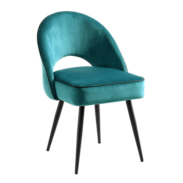 Oakley Set of 2 Teal Velvet Upholstered Dining Chairs with Contrast Piping