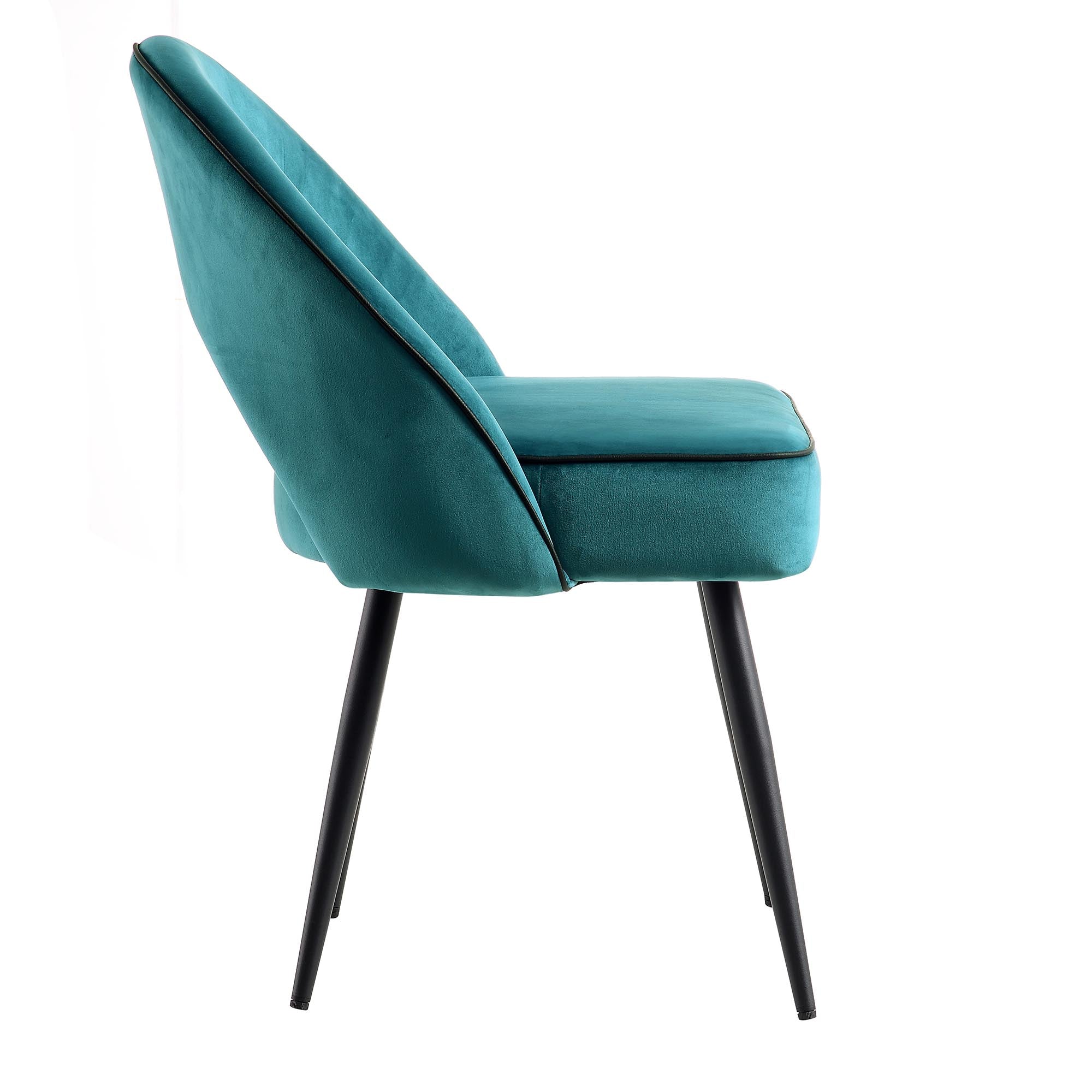 Oakley Set of 2 Teal Velvet Upholstered Dining Chairs with Contrast Piping