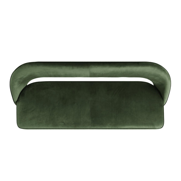 Oakley Dark Green Velvet Upholstered 3 Seater Dining Bench with Contrast Piping