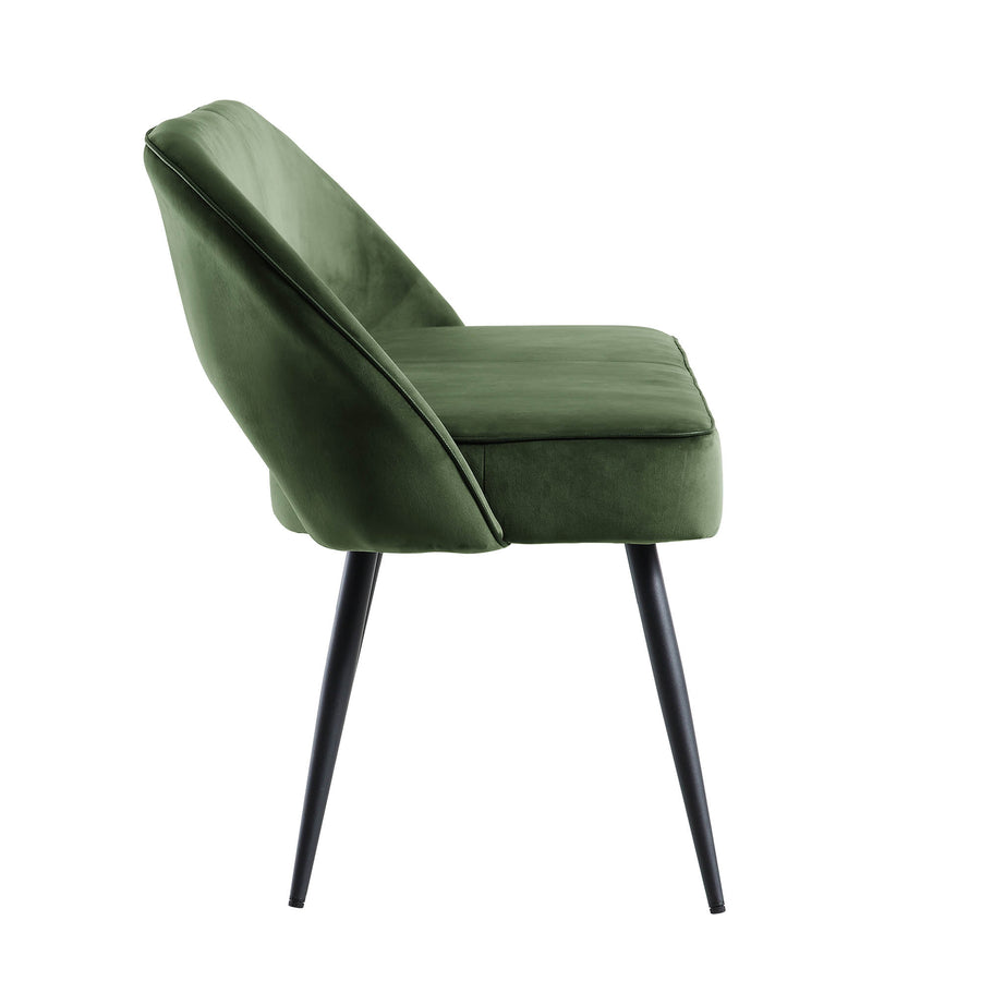 Oakley Dark Green Velvet Upholstered 3 Seater Dining Bench with Contrast Piping