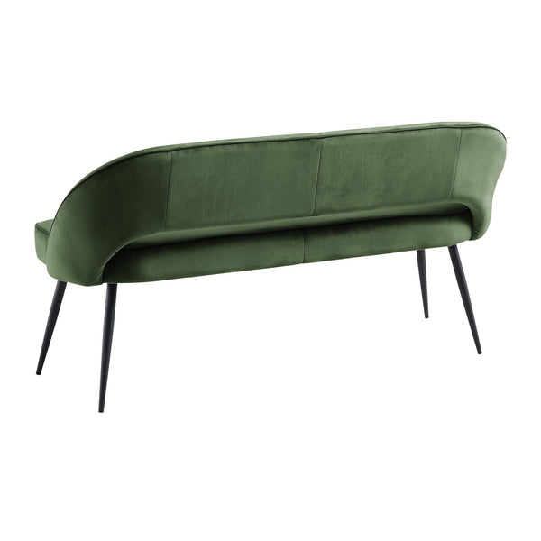 Oakley Dark Green Velvet Upholstered 3 Seater Dining Bench with Contrast Piping
