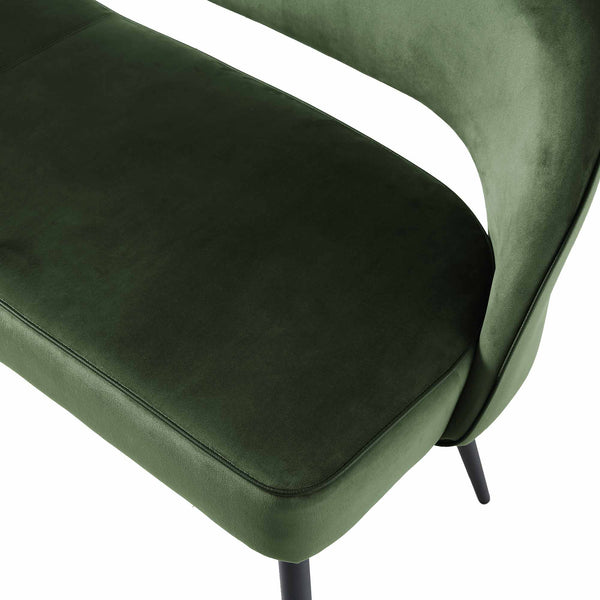 Oakley Dark Green Velvet Upholstered 3 Seater Dining Bench with Contrast Piping