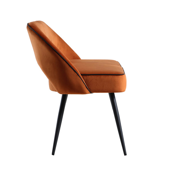 Oakley Orange Velvet Upholstered 3 Seater Dining Bench with Contrast Piping