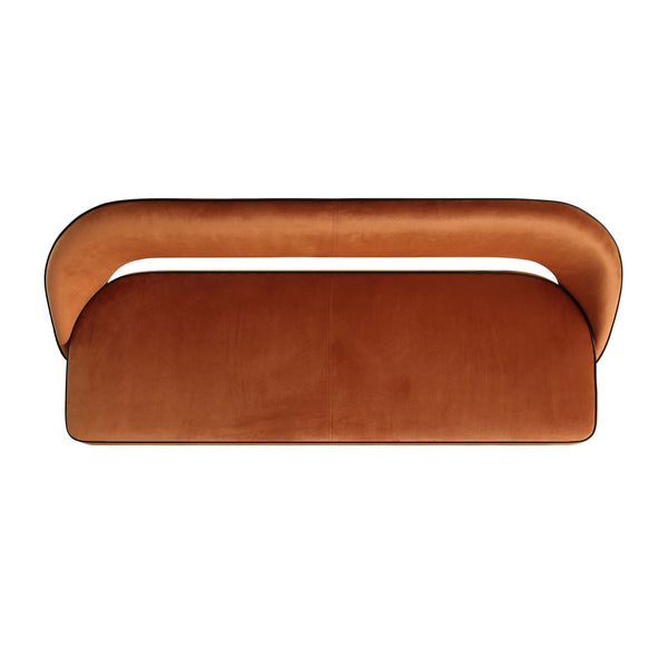 Oakley Orange Velvet Upholstered 3 Seater Dining Bench with Contrast Piping