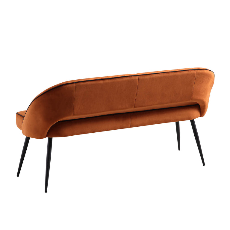 Oakley Orange Velvet Upholstered 3 Seater Dining Bench with Contrast P