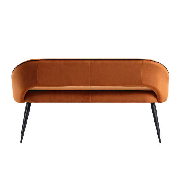 Oakley Orange Velvet Upholstered 3 Seater Dining Bench with Contrast Piping