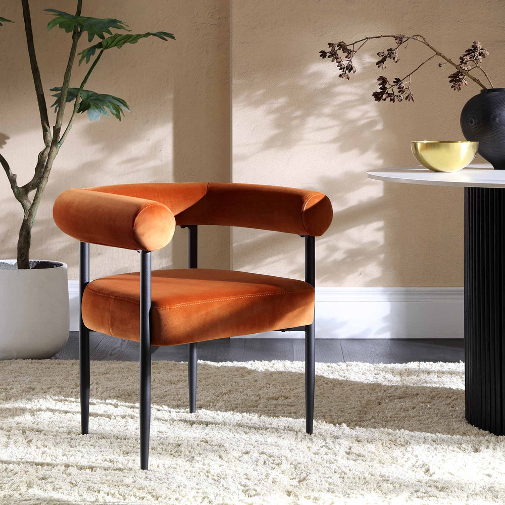 Fulbourn Rust Velvet Dining Chair with Black Legs | daals