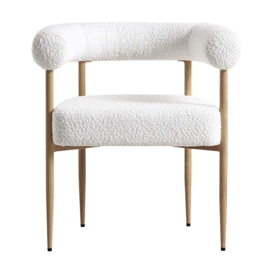 Fulbourn White Boucle Dining Chair with Natural Wood Effect Legs