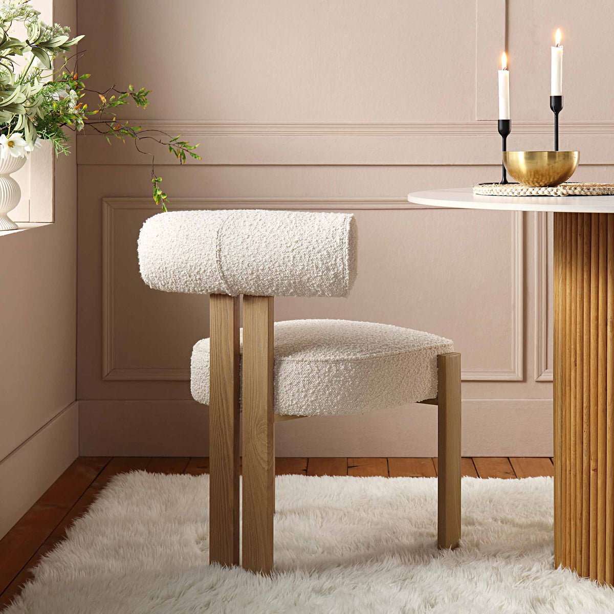 Ophelia Ecru Boucle Dining Chair | daals