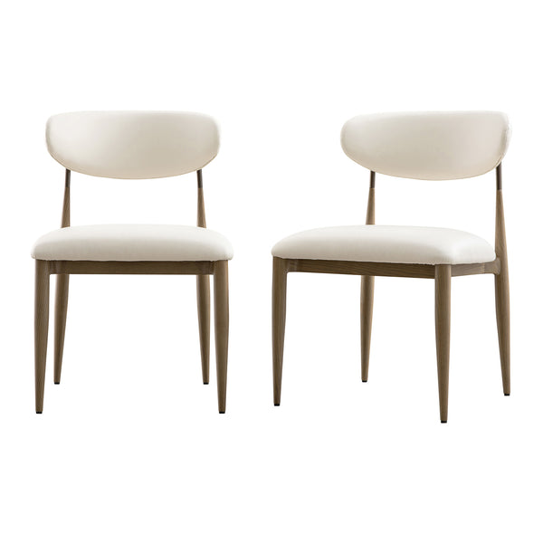 Dagmar Set of 2 Dining Chairs, Beige Faux Leather | Silver Oak Frame