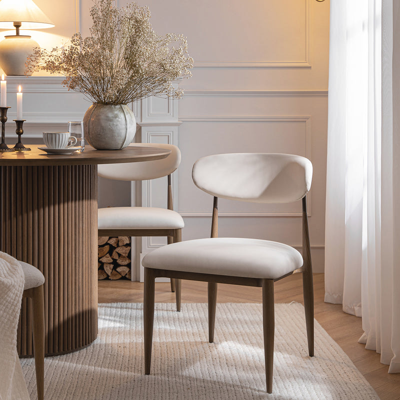 Dagmar Set of 2 Dining Chairs, Beige Faux Leather | Silver Oak Frame - daals