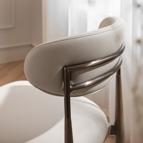 Dagmar Set of 2 Dining Chairs, Beige Faux Leather | Silver Oak Frame