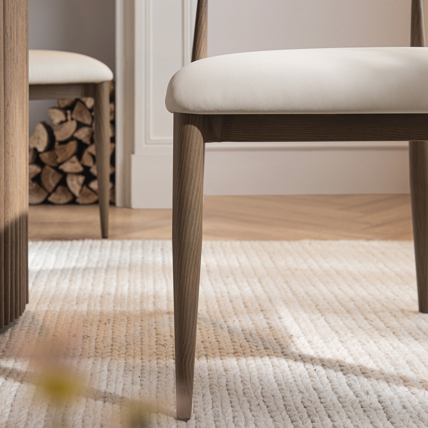 Dagmar Set of 2 Dining Chairs, Beige Faux Leather | Silver Oak Frame