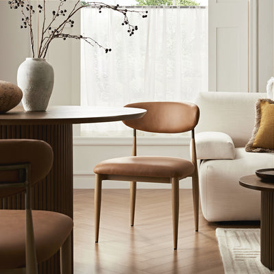 Dagmar Set of 2 Dining Chairs, Chestnut Faux Leather | Natural Frame