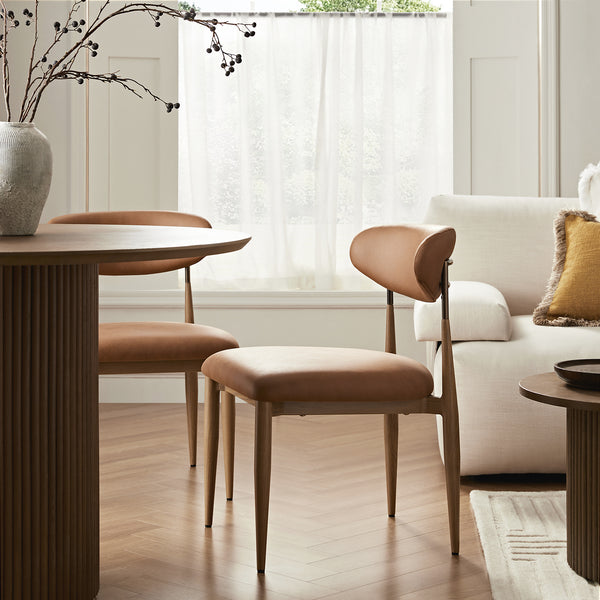 Dagmar Set of 2 Dining Chairs, Chestnut Faux Leather | Natural Frame - daals